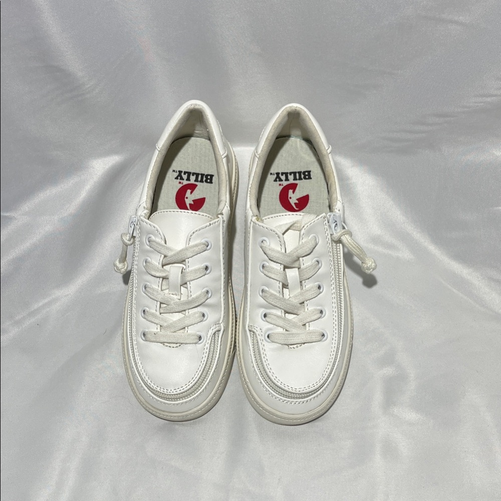 BILLY Kids White Lace-Up Sneakers with Side Zip